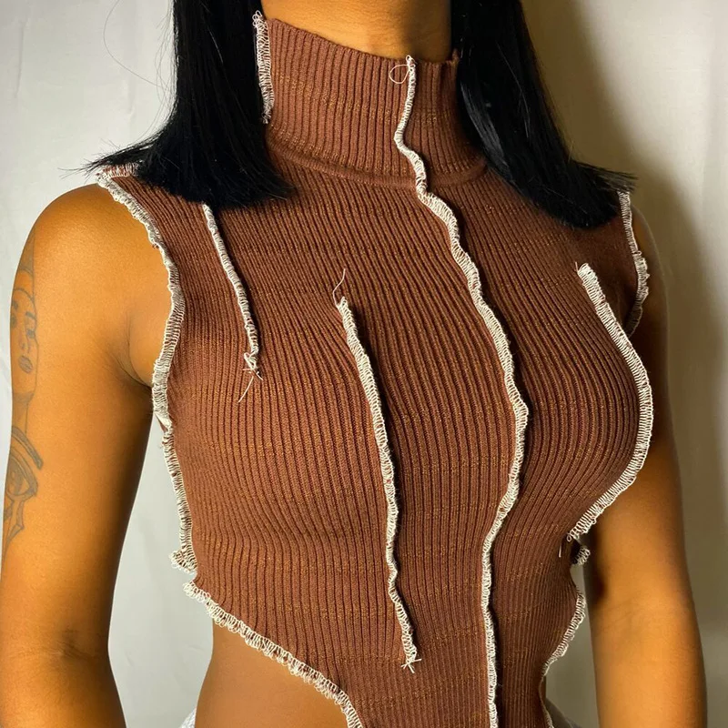 2021 New arrival fashion Women stand collar contrast color Casual crop top T-shirt sleeveless Tops
2021 New arrival fashion Women stand collar contrast color Casual crop top T-shirt sleeveless Tops