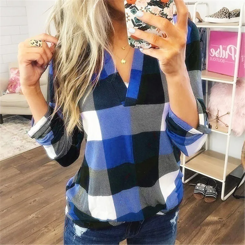 Plus Size Women Tops and Blouse Casual Loose Long Sleeve V-neck Plaid Autumn Top Korean Clothes Vintage Women Blou, Picture color
Plus Size Women Tops and Blouse Casual Loose Long Sleeve V-neck Plaid Autumn Top Korean Clothes Vintage Women Blou, Picture color