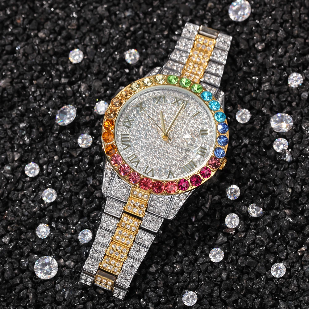 New casual simple watch hip hop diamond rainbow gradient color calendar quartz watch
New casual simple watch hip hop diamond rainbow gradient color calendar quartz watch