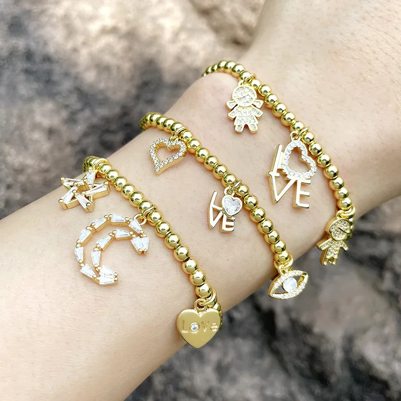 Hot Popular Baroque Style 18k Gold Plated Moon Star Beaded Chain Bracelet Cubic Zircon Hollow Heart LOVE Initial Letter Bracelet
Hot Popular Baroque Style 18k Gold Plated Moon Star Beaded Chain Bracelet Cubic Zircon Hollow Heart LOVE Initial Letter Bracelet