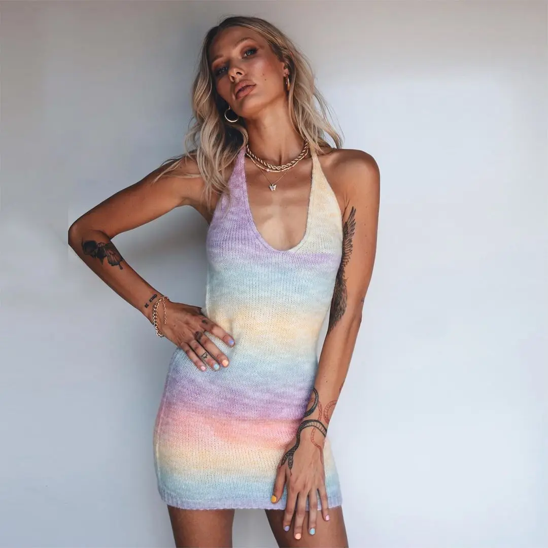 Sexy Deep V Rainbow Sweater Knit Dress Clothes Summer Sexy Tie Dye Long Casual Dresses
Sexy Deep V Rainbow Sweater Knit Dress Clothes Summer Sexy Tie Dye Long Casual Dresses