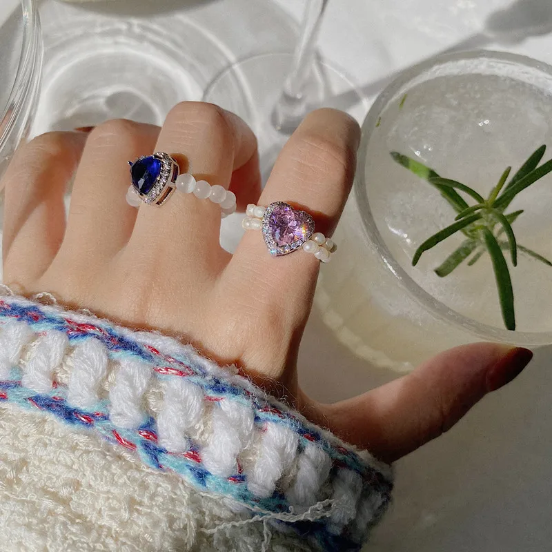 JUHU 2021 Adjustable French love cubic zircon ring heart-shaped fashion stretch ring fresh water pearl crystal ring For Girls, Colorful
JUHU 2021 Adjustable French love cubic zircon ring heart-shaped fashion stretch ring fresh water pearl crystal ring For Girls, Colorful