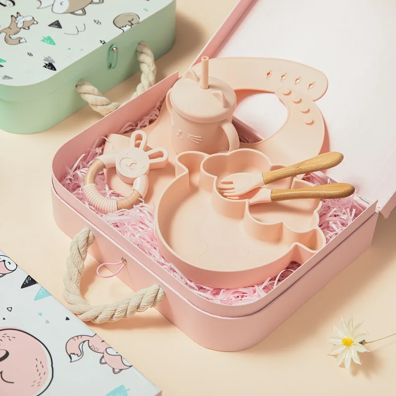 Children's favorite silicone sheep tableware gift box set silicone bowl spoon bib teether straw cup set, Five color options
Children's favorite silicone sheep tableware gift box set silicone bowl spoon bib teether straw cup set, Five color options