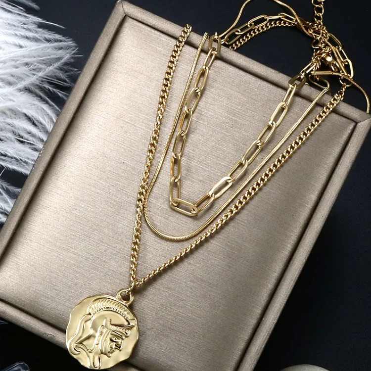 Fashion Vintage Soldier Coin Pendant Jewelry For Women Men Stainless Steel Layered Chain Choker Necklace, Gold/silver/rose gold
Fashion Vintage Soldier Coin Pendant Jewelry For Women Men Stainless Steel Layered Chain Choker Necklace, Gold/silver/rose gold