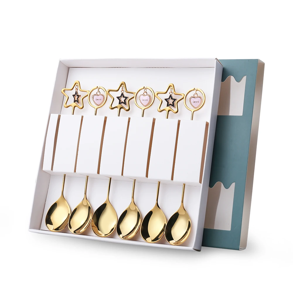 Creative Gold Stainless Steel Crown Heart Star Leaves Coffee Spoon Metal Dessert Spoon Fruit Fork Cutlery with Gft Box, Silver/gold
Creative Gold Stainless Steel Crown Heart Star Leaves Coffee Spoon Metal Dessert Spoon Fruit Fork Cutlery with Gft Box, Silver/gold