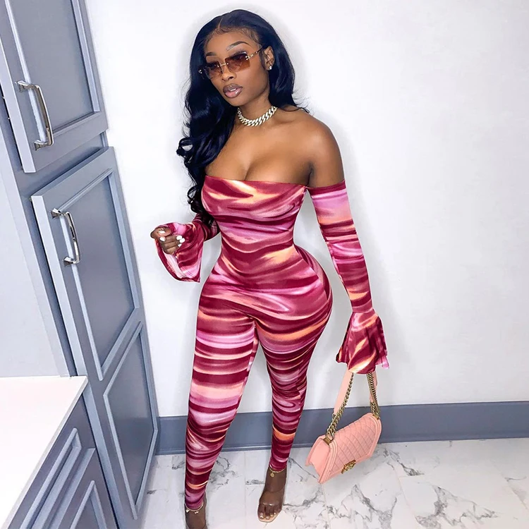 Spring Fashion Off Shoulder Long Sleeve Boat Neck Printed One Piece Jumpsuits For Women 2021 New Design -YS, Pink,purple 
Spring Fashion Off Shoulder Long Sleeve Boat Neck Printed One Piece Jumpsuits For Women 2021 New Design -YS, Pink,purple