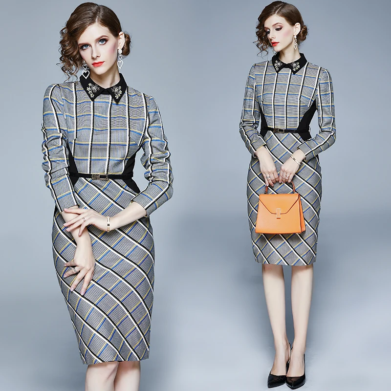 in stock 2022 new arrival women Plaid Dress POLO collar beaded sheath one pace dresses slim fit office ladies casual dresseses, Picture
in stock 2022 new arrival women Plaid Dress POLO collar beaded sheath one pace dresses slim fit office ladies casual dresseses, Picture