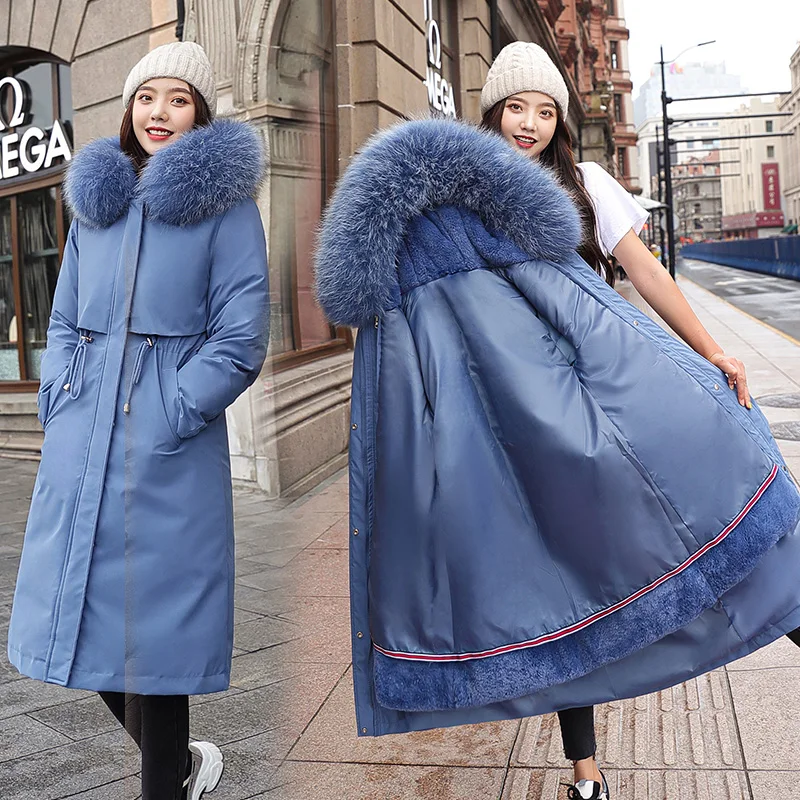 

2021 New Parker Parka Fashion Adjustable Waist Fur Collar Winter Jacket Women Maxi Long Hooded Fleece Lined Parka Coat