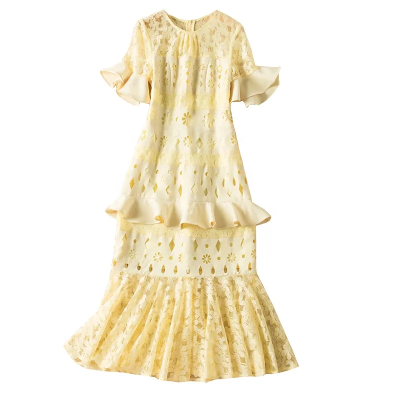 Spot Casual Women's Summer Fashion Catwalk New Slim Bag Hip Mid-length Yellow Lace Dress Wholesale
Spot Casual Women's Summer Fashion Catwalk New Slim Bag Hip Mid-length Yellow Lace Dress Wholesale