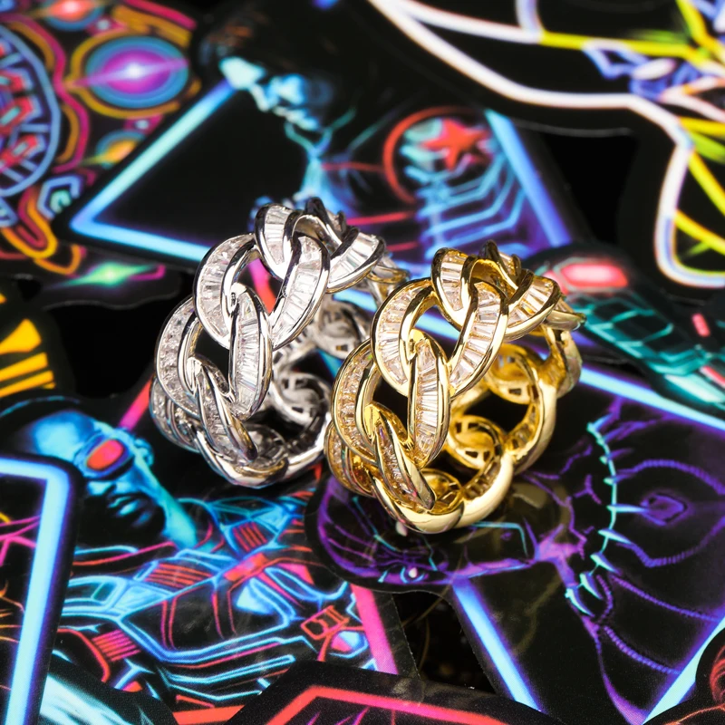 Gold Silver Color Cuban Link Chain Ring Men's Bling t Cubic Zircon Exaggerated Street Ring Hip Hop Punk Rings
Gold Silver Color Cuban Link Chain Ring Men's Bling t Cubic Zircon Exaggerated Street Ring Hip Hop Punk Rings