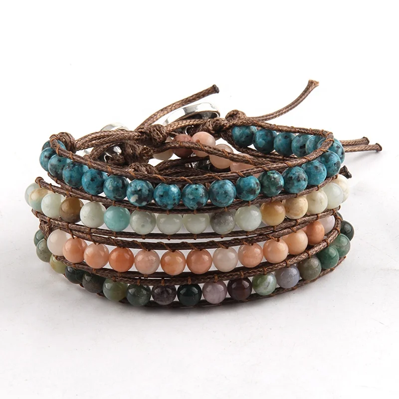 Fashion Women Leather Bracelet Handmade 1 Row 6mm Natural Stones Wrap Bracelets
Fashion Women Leather Bracelet Handmade 1 Row 6mm Natural Stones Wrap Bracelets