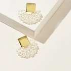Square Decor Fan Shaped Faux Pearl Stud Earrings 1 pair