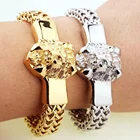 2-layer Franco Chain Stainless Steel Men Gold Lion Bracelet