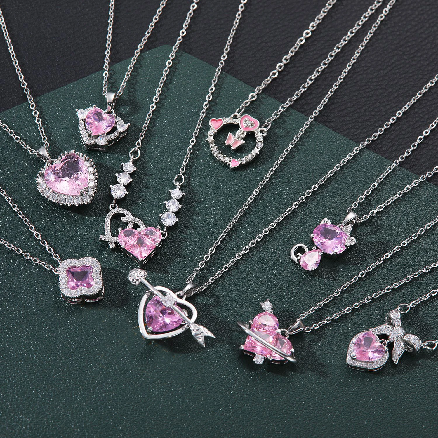 Exquisite Silver Stainless Steel Chain Necklace Pink Zircon Crystal Love Heart Cat Butterfly Pendant Necklace
Exquisite Silver Stainless Steel Chain Necklace Pink Zircon Crystal Love Heart Cat Butterfly Pendant Necklace