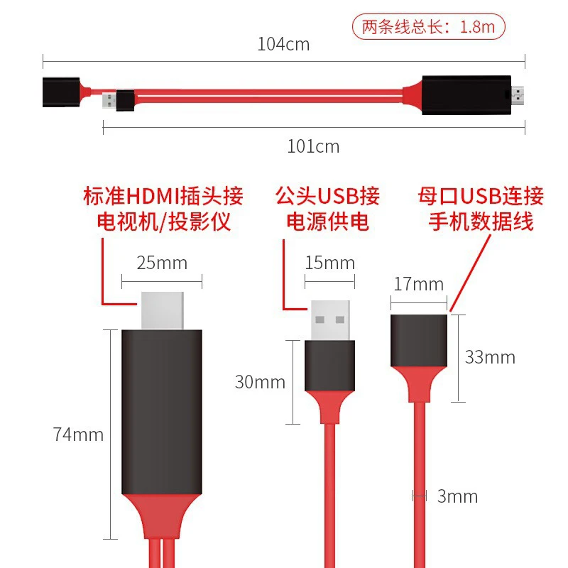 Factory price USB to HDMI Cable with USB Charging 2 meters for iPhone/Android/Type c TO Hdmi - ANKUX.COM