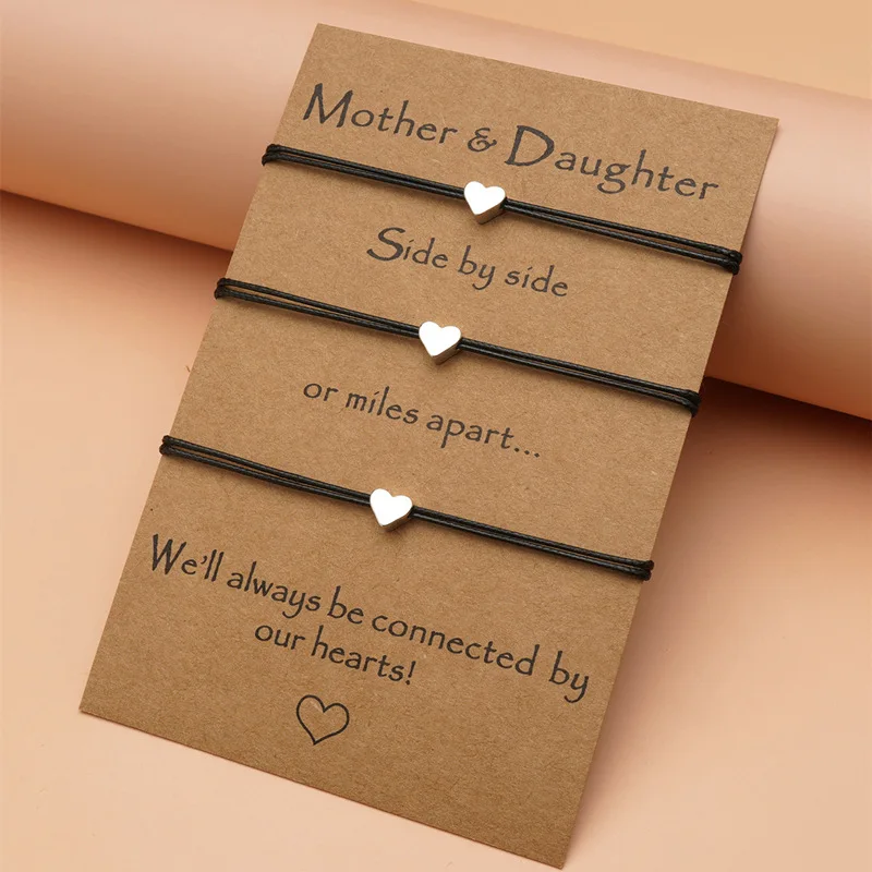 Friendship Card Three Piece Jewelry Set Mother's Day Daughter Heart Lucky Rope Handmade Couple Bracelets Bangle
Friendship Card Three Piece Jewelry Set Mother's Day Daughter Heart Lucky Rope Handmade Couple Bracelets Bangle