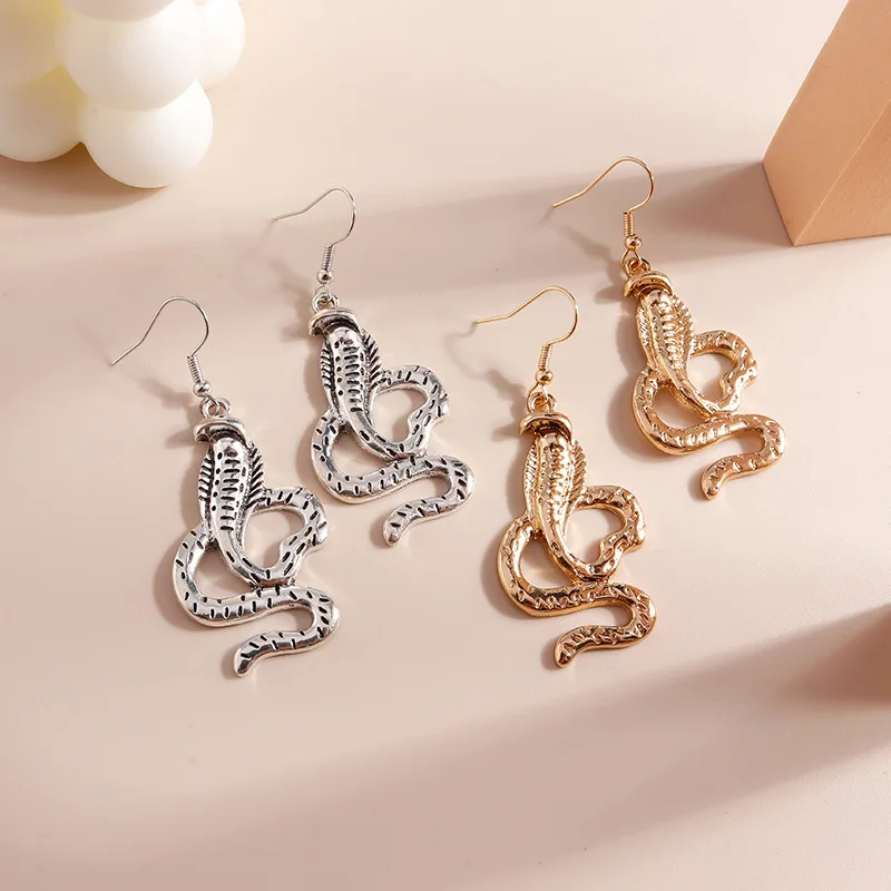 

fashion ladies snake pendant earrings jewelry handmade antique silver gold designer drop dangling statement earrings for women