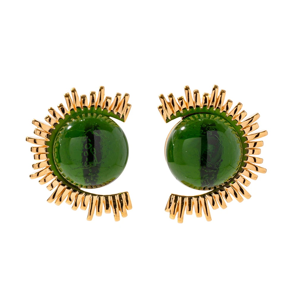Vintage Jewelry 18K Gold Plated Brass Sun Design Round Green Stone Earring for Girls
Vintage Jewelry 18K Gold Plated Brass Sun Design Round Green Stone Earring for Girls