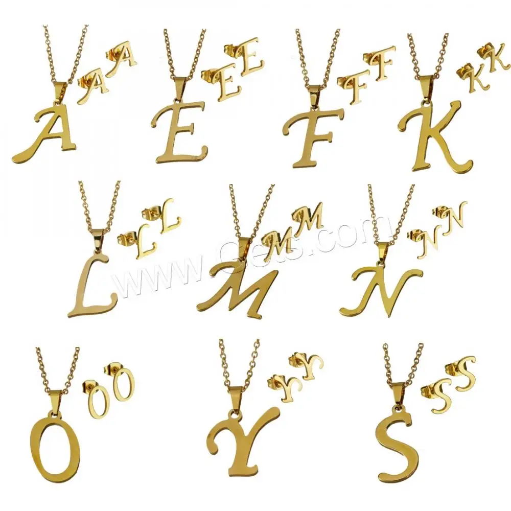 Fashion Alphabet Letter Jewelry Sets Stainless Steel Stud Earring & necklace gold color plated oval chain for woman 1370941
Fashion Alphabet Letter Jewelry Sets Stainless Steel Stud Earring & necklace gold color plated oval chain for woman 1370941