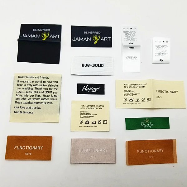 Custom damask cotton clothing garment care label brand label woven label for bags shoes clothes clothing, Customers' requests
Custom damask cotton clothing garment care label brand label woven label for bags shoes clothes clothing, Customers' requests
