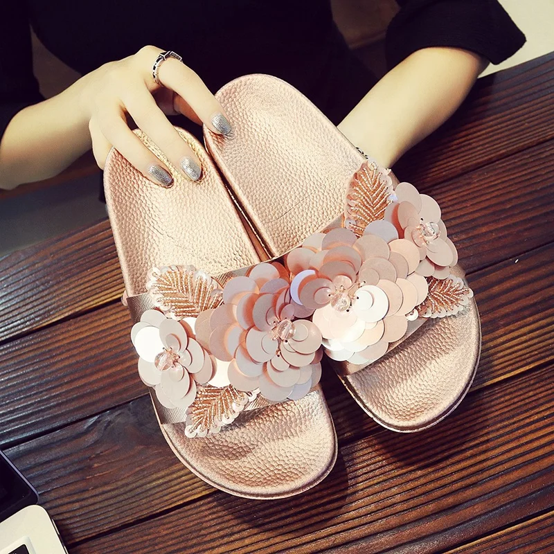 Sexy Sequins Flower Cheap Wholesale Outdoor Shoes Thick Sole Rhinestone Pearl Flat Open Toe Summer Sandals Slides Beach Slippers, Black gold silver
Sexy Sequins Flower Cheap Wholesale Outdoor Shoes Thick Sole Rhinestone Pearl Flat Open Toe Summer Sandals Slides Beach Slippers, Black gold silver