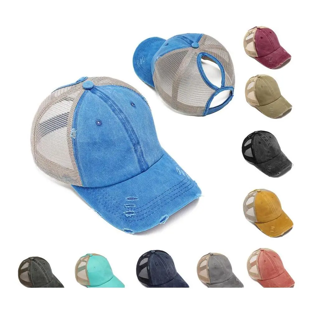 

11 Colors Washed Ponytail Baseball Cap Vintage Dyed Low Profile Adjustable Unisex Classic Plain Outdoor Mesh Hats Dad Snapback 6