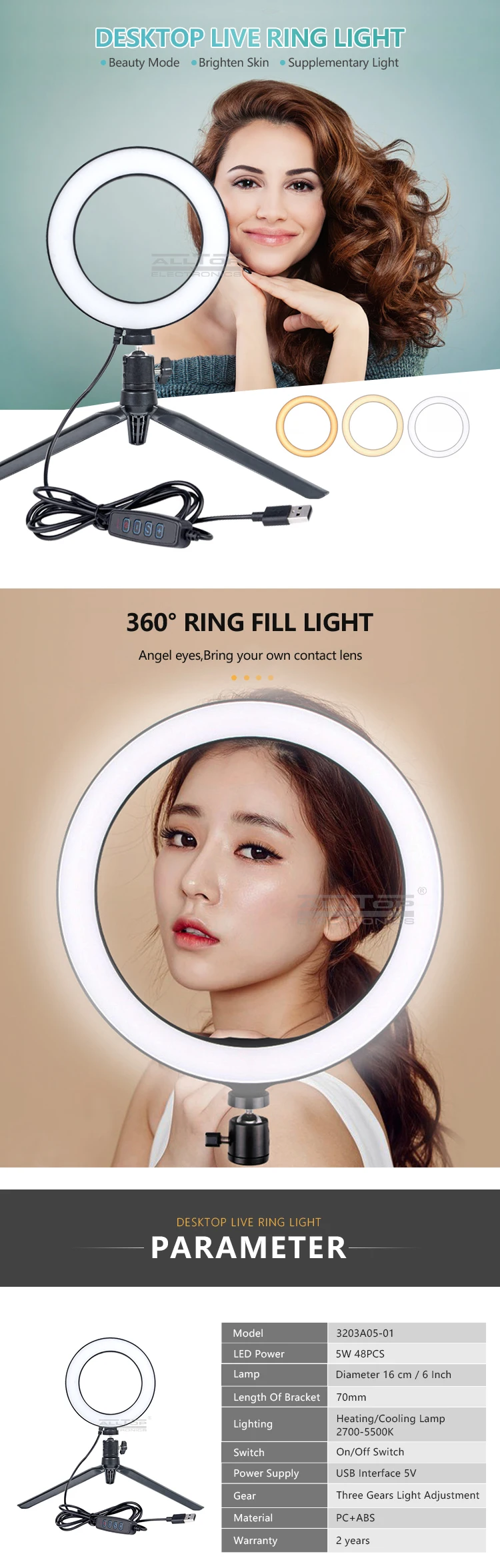Factory direct sales professional lighting for video studio Dimmable 6 inch LED Ring Light