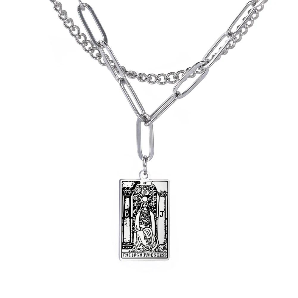 Hottest Selling Double Layer Chain Tarots Card Pendant Stainless Steel Tarot Necklace For Women Men, As picture
Hottest Selling Double Layer Chain Tarots Card Pendant Stainless Steel Tarot Necklace For Women Men, As picture