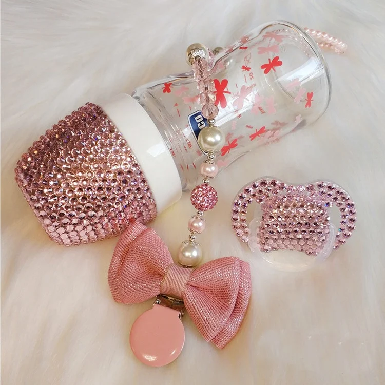 Personalized Name Bling Crystal Baby Feeding Bottle + Teeth Soothers + Baby Pacifier Chain Clip for Pink Gift Set
Personalized Name Bling Crystal Baby Feeding Bottle + Teeth Soothers + Baby Pacifier Chain Clip for Pink Gift Set