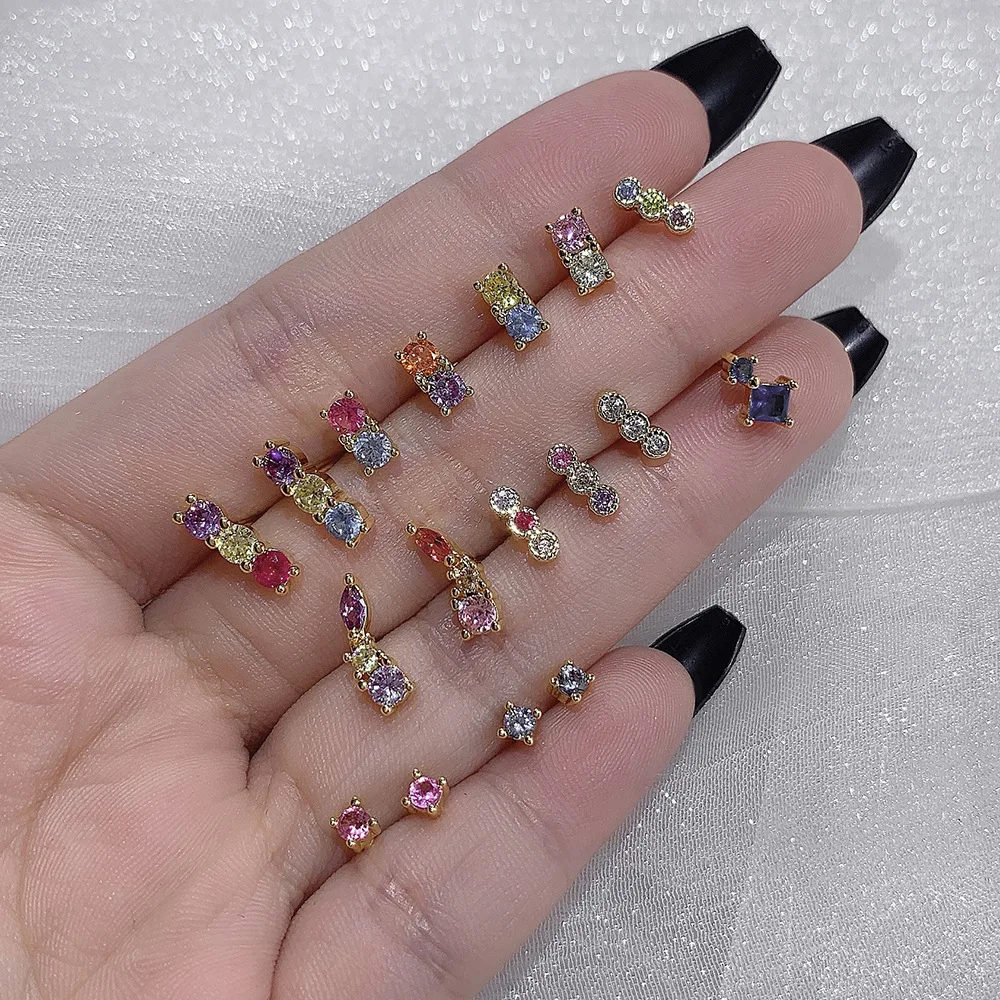 Wholesale High Quality Women's Earrings CZ Rainbow Diamond Earrings Jewelry Colorful Stud Earrings, Gold plated
Wholesale High Quality Women's Earrings CZ Rainbow Diamond Earrings Jewelry Colorful Stud Earrings, Gold plated