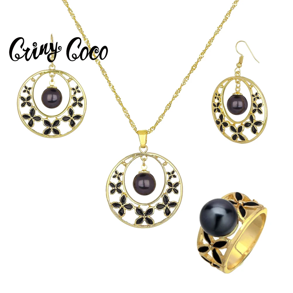 Cring CoCo Factory Gold Round Black Pearl and Dangle Circle Earrings Cross Rings Wholesale Hawaiian Jewelry Set For Women
Cring CoCo Factory Gold Round Black Pearl and Dangle Circle Earrings Cross Rings Wholesale Hawaiian Jewelry Set For Women
