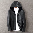 Wholesaler Men's Genuine Lamb fur shering fur jacket leather coat with hood front zipper coat for men winter