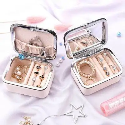 

Amazon hot custom leather jewel portable luxury velvet jewellery case storage travel mirrored organizer jewelry boxes
