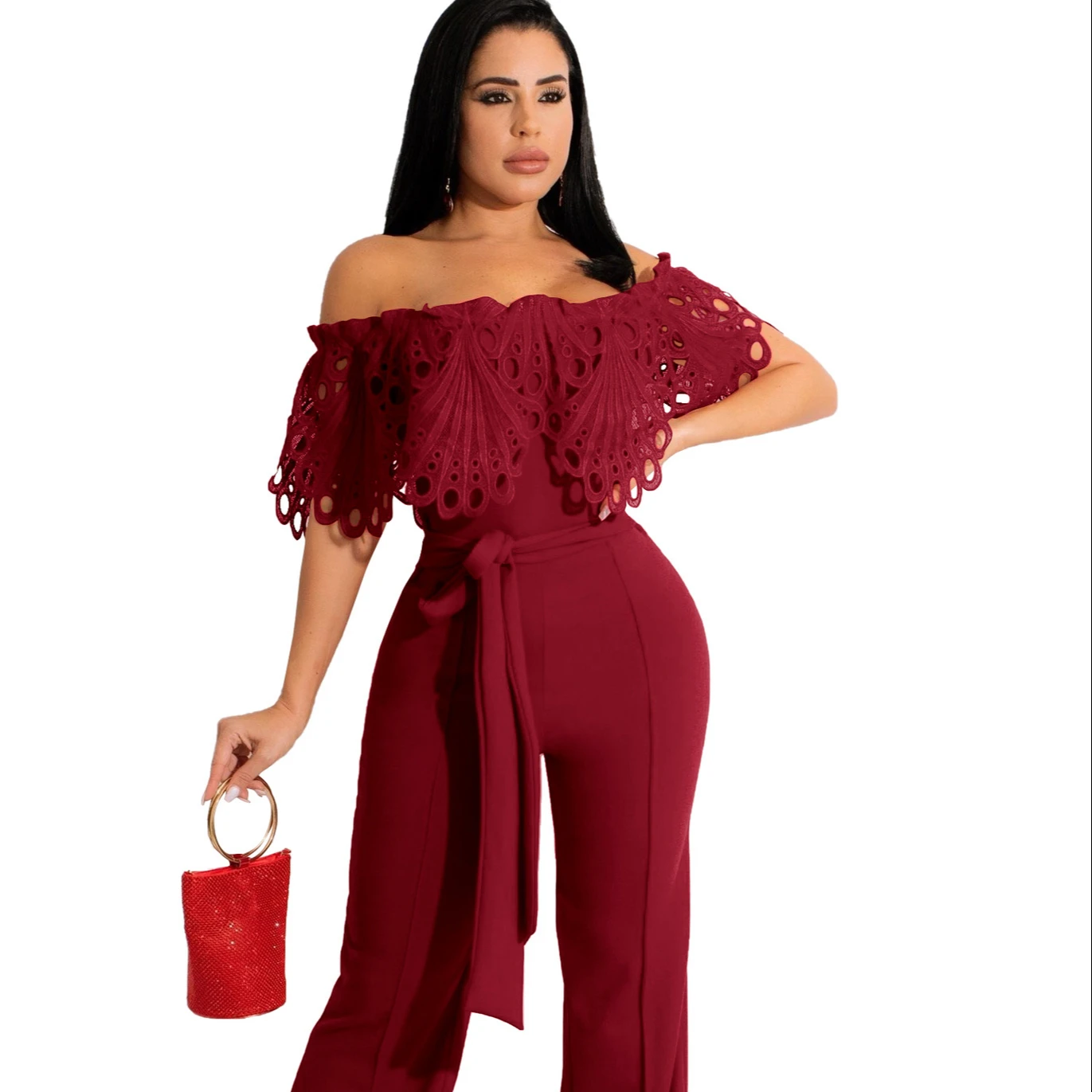 Euramerican Women's Dress New Sexy Lotus Edge Shoulder Jumpsuit, Picture 
Euramerican Women's Dress New Sexy Lotus Edge Shoulder Jumpsuit, Picture