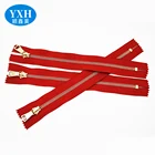 Manufactured Custom two way color closed 3#4#5# clothing polished metal handbag zipper brass zips by the yard