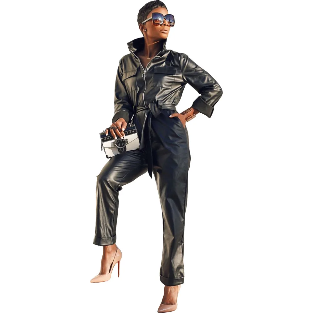 Women fashion women sexy Solid-color pocket zipper leather jumpsuit, Customized color 
Women fashion women sexy Solid-color pocket zipper leather jumpsuit, Customized color