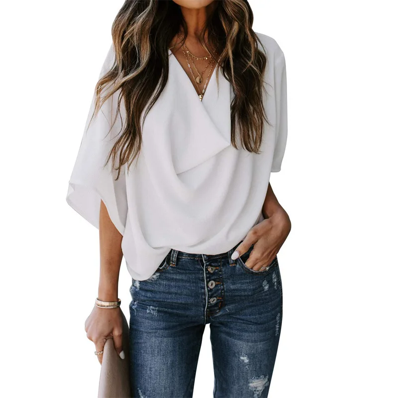 New casual chiffon shirt outer wear loose v-neck chiffon blouse women Europe and America
New casual chiffon shirt outer wear loose v-neck chiffon blouse women Europe and America