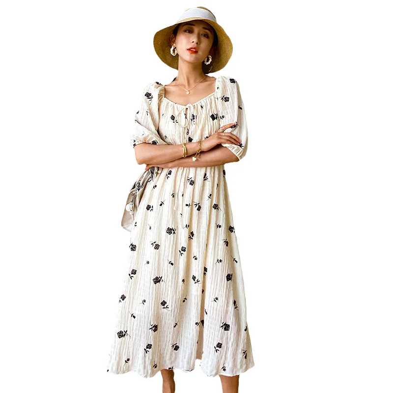 Korean Fashion Kleider Women'S Summer Retro Square Collar Floral Pattern Half Sleeve Waist Midi Vacation Dress
Korean Fashion Kleider Women'S Summer Retro Square Collar Floral Pattern Half Sleeve Waist Midi Vacation Dress