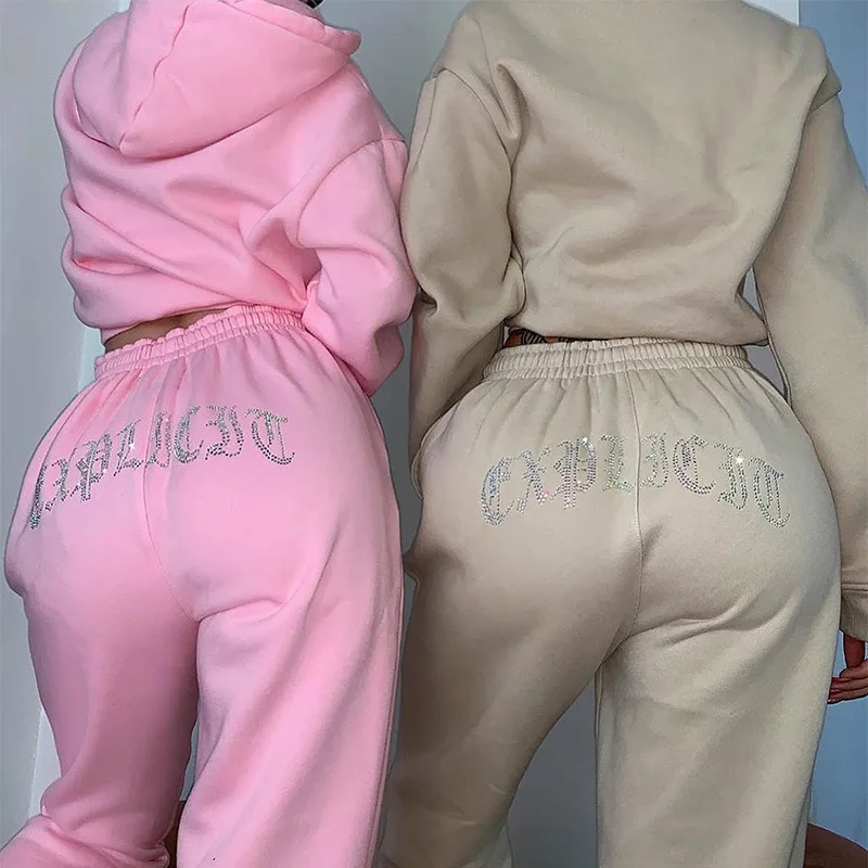 Custom Solid Color Diamond Track Pants Joggers And Hoodies For Women Tracksuit 2 Piece Set Women
Custom Solid Color Diamond Track Pants Joggers And Hoodies For Women Tracksuit 2 Piece Set Women