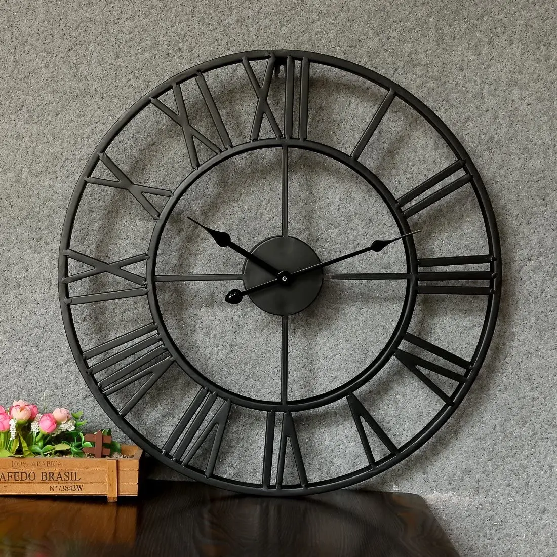 24 inch moden classical interior metal frame art clock, European industrial old large iron wall clock