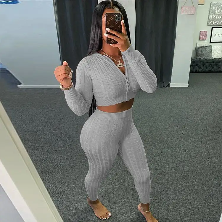 2021 New Arrivals Autumn Knitted Zipper Hoodie Cardigan Sweatpants Bodycon Two Pieces Sets Women
2021 New Arrivals Autumn Knitted Zipper Hoodie Cardigan Sweatpants Bodycon Two Pieces Sets Women