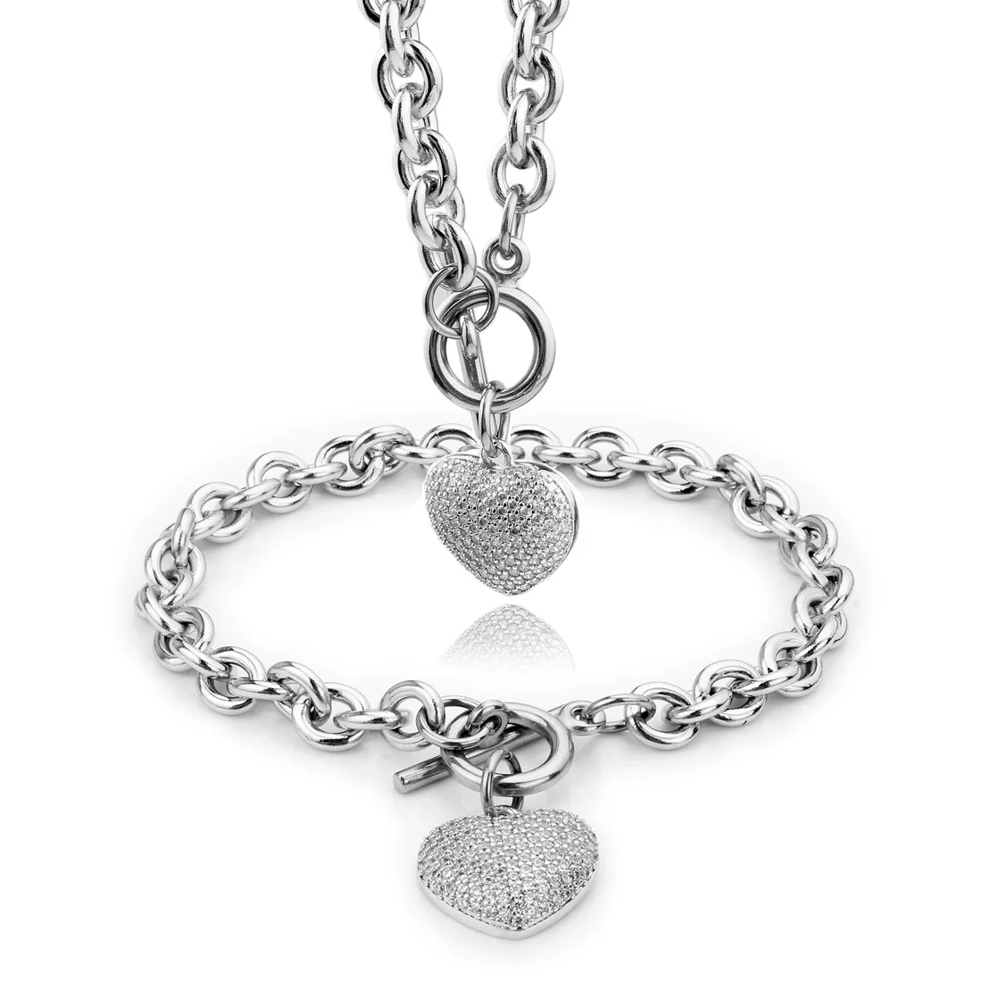 Exquisite Rhinestone European Stainless Steel Female Love Heart Silver Necklace Bracelet Jewelry Set
Exquisite Rhinestone European Stainless Steel Female Love Heart Silver Necklace Bracelet Jewelry Set