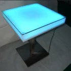 Led used home bar furniture light up square acrylic dining table with glass tabletop and aluminum base