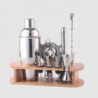 Factory Direct 28oz stainless steel cocktail shakers bartender wine tool set bamboo bar accessories kit with stand
