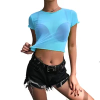 Sexy Mesh Tops For Ladies Fluorescent Green Mesh Crop Tops Hollow Out Summer T-shirts Women Short Sleeve See Through Tee
Sexy Mesh Tops For Ladies Fluorescent Green Mesh Crop Tops Hollow Out Summer T-shirts Women Short Sleeve See Through Tee