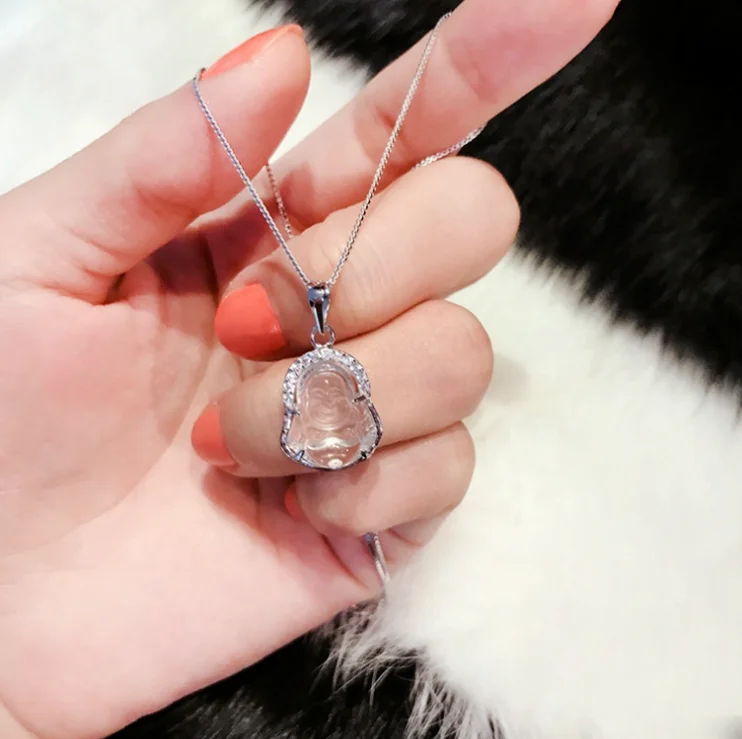 S925 Sterling Silver Women Gift Inlaid Crystal Small Maitreya Mini Jade Buddha Pendant Necklace Jewelry
S925 Sterling Silver Women Gift Inlaid Crystal Small Maitreya Mini Jade Buddha Pendant Necklace Jewelry