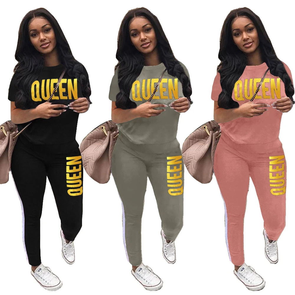 Wholesale queen print short sleeve top and long Pants two piece sport jogging sets for women
Wholesale queen print short sleeve top and long Pants two piece sport jogging sets for women