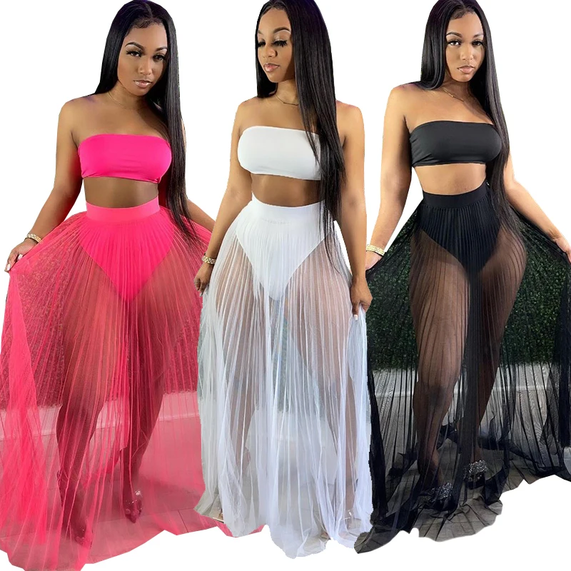 Womens Sexy Two Piece Outfits Mesh See Through Strapless Tube Crop Top Skirts Sets Maxi Dress 3Pcs Beach Dress Bikini Cover Ups
Womens Sexy Two Piece Outfits Mesh See Through Strapless Tube Crop Top Skirts Sets Maxi Dress 3Pcs Beach Dress Bikini Cover Ups