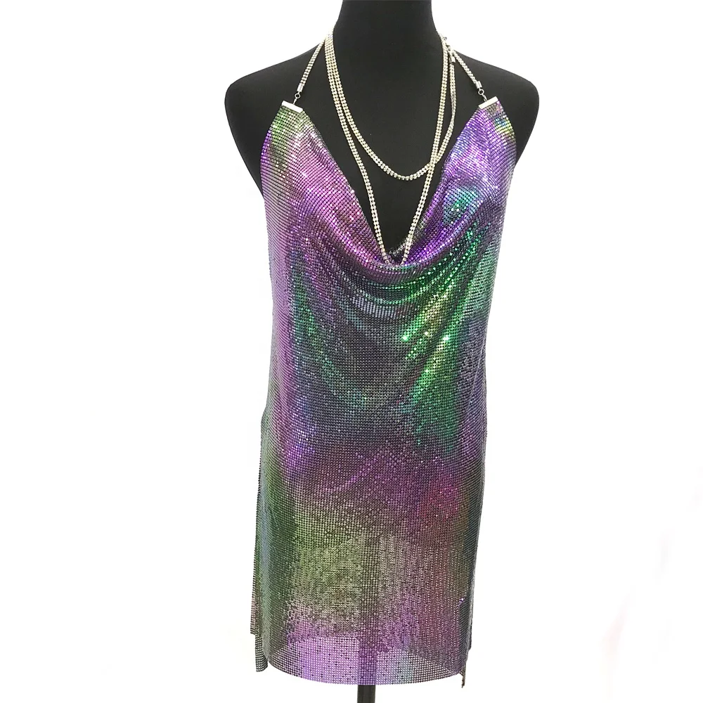 S513 Aluminum metal mesh dress sleeveless Sexy Club rainbow purple chainmail dress Strap Crop Backless ladies party dress, Rainbow puple
S513 Aluminum metal mesh dress sleeveless Sexy Club rainbow purple chainmail dress Strap Crop Backless ladies party dress, Rainbow puple