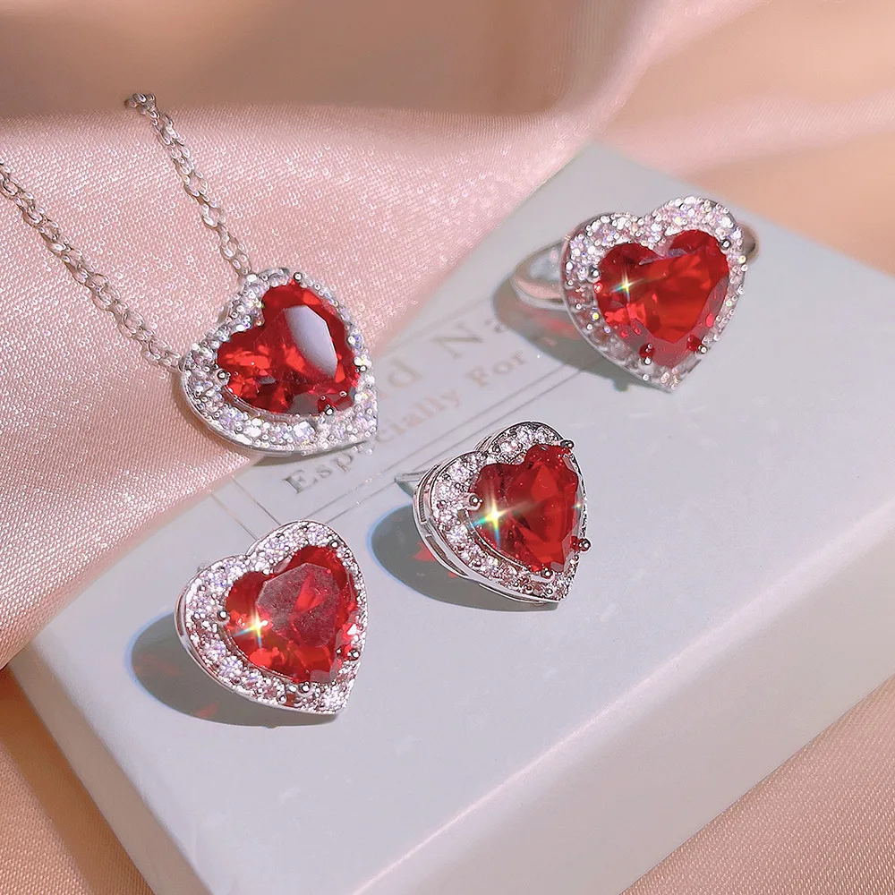 Exquisite 3Pcs Fashion Ladies Accessories Red heart Cubic Zircon Women Necklace Earrings Jewelry Sets Best Friend Gift, Customized color
Exquisite 3Pcs Fashion Ladies Accessories Red heart Cubic Zircon Women Necklace Earrings Jewelry Sets Best Friend Gift, Customized color